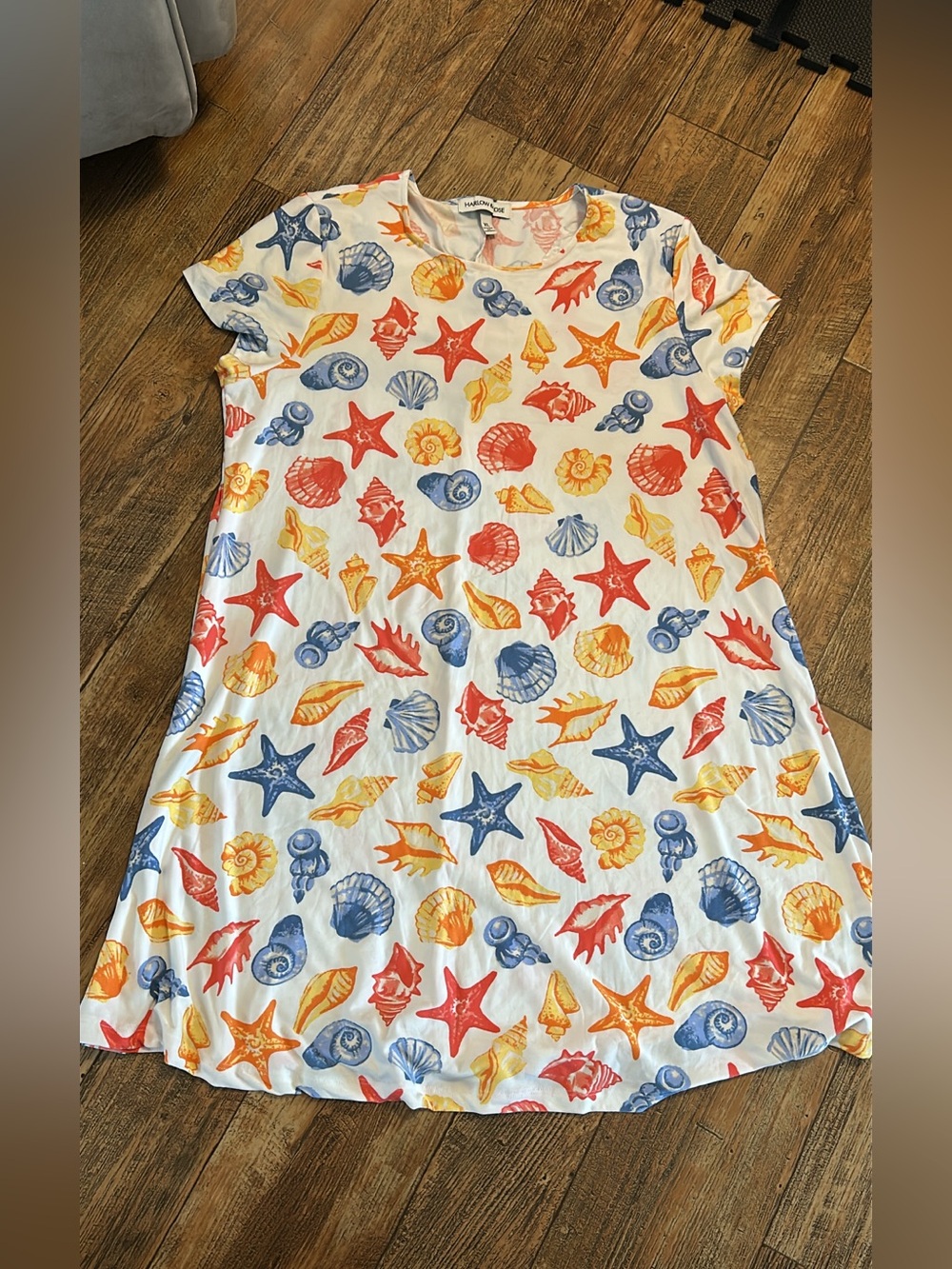 Seashell Print Shift Dress in Red, Blue & Yellow